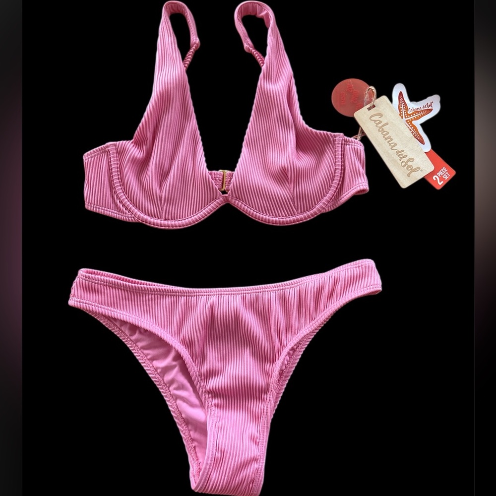 Cabana del sol Pink Ribbed Bikini Set xs nwt